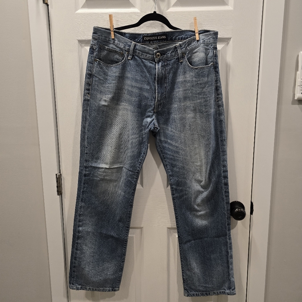 Men's Express Blue Straight Jeans Classic Denim